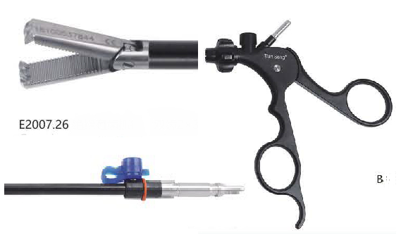 Затискач ухоплюючий, (вставка 360 мм, оболонка, ручка), 2 х 3 зуба, оберт 360 град V- тип, діам 5 мм, довж 330 мм, довж браншів 15 мм